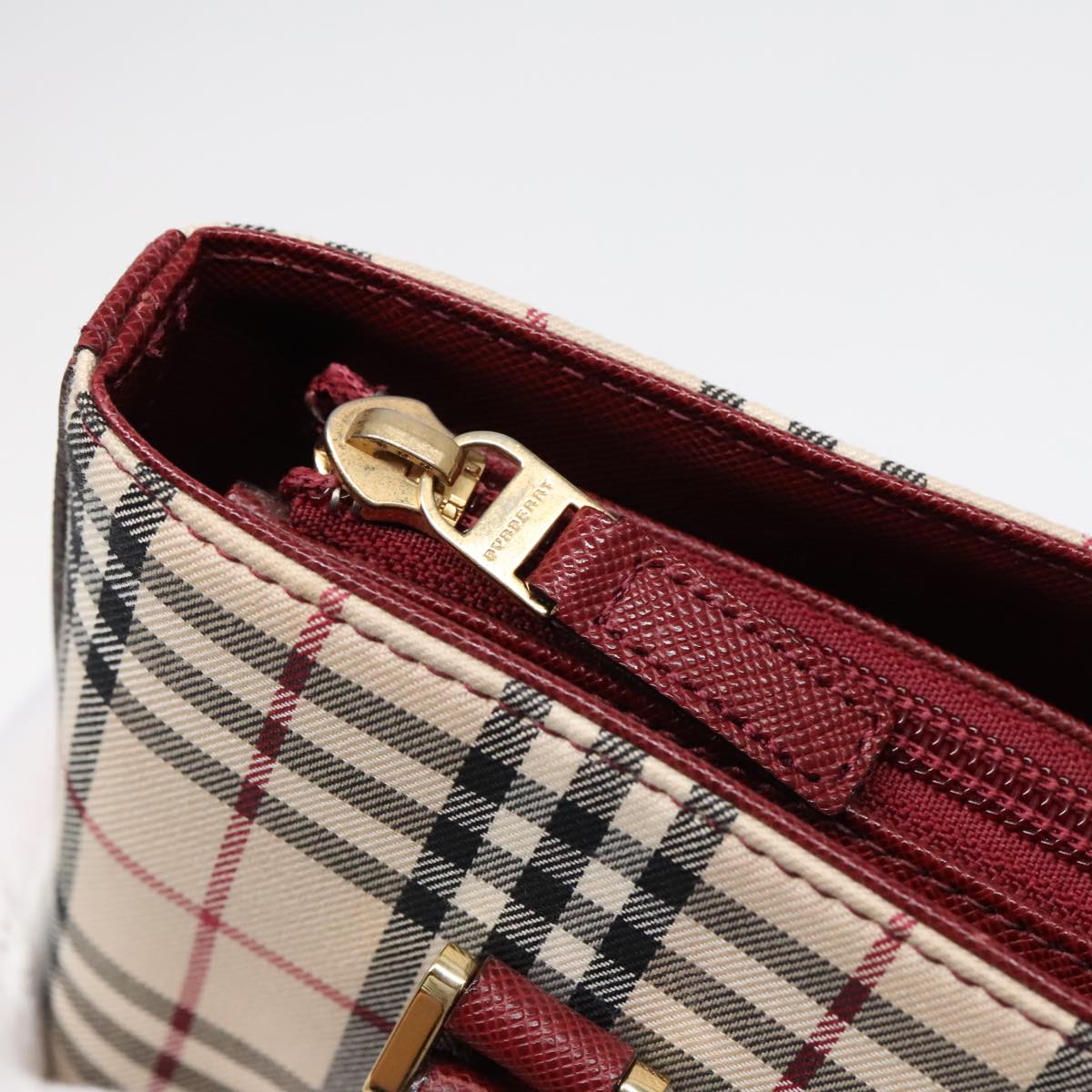 BURBERRY Nova Check Shoulder Bag Canvas Beige Red Auth 90761