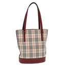 BURBERRY Nova Check Shoulder Bag Canvas Beige Red Auth 90761-1