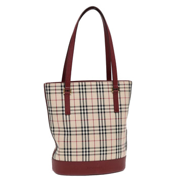 BURBERRY Nova Check Shoulder Bag Canvas Beige Red Auth 90761