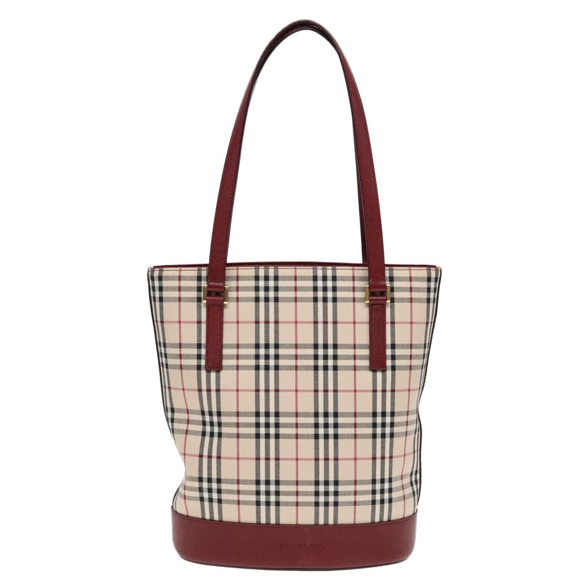 BURBERRY Nova Check Shoulder Bag Canvas Beige Red Auth 90761