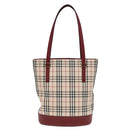 BURBERRY Nova Check Shoulder Bag Canvas Beige Red Auth 90761-13