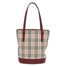 BURBERRY Nova Check Shoulder Bag Canvas Beige Red Auth 90761-2