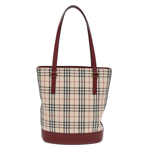 BURBERRY Nova Check Shoulder Bag Canvas Beige Red Auth 90761