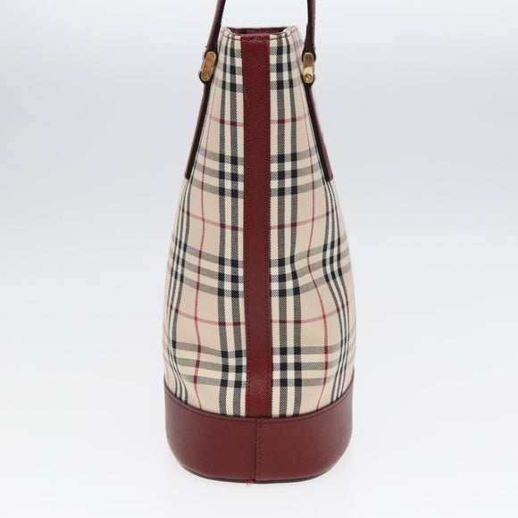 BURBERRY Nova Check Shoulder Bag Canvas Beige Red Auth 90761