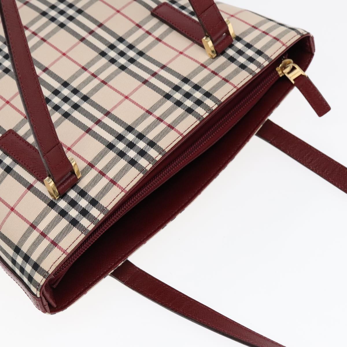 BURBERRY Nova Check Shoulder Bag Canvas Beige Red Auth 90761