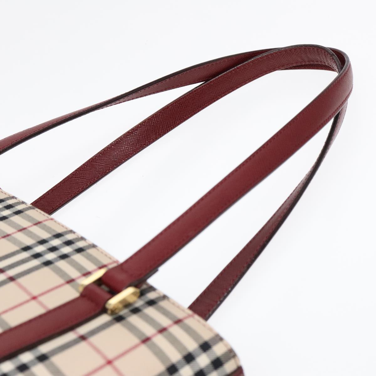 BURBERRY Nova Check Shoulder Bag Canvas Beige Red Auth 90761