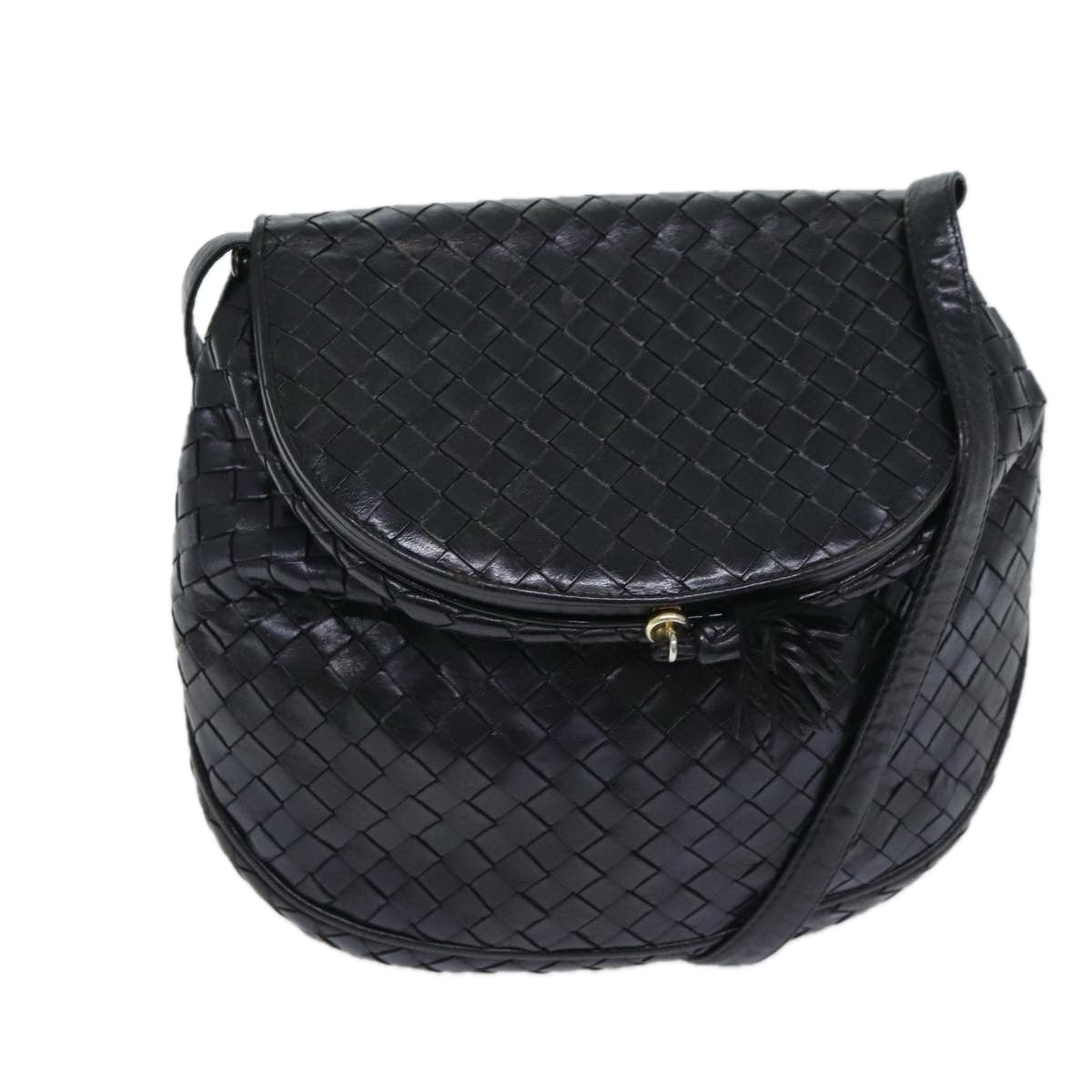 BOTTEGA VENETA INTRECCIATO Shoulder Bag Leather Black Auth 90762