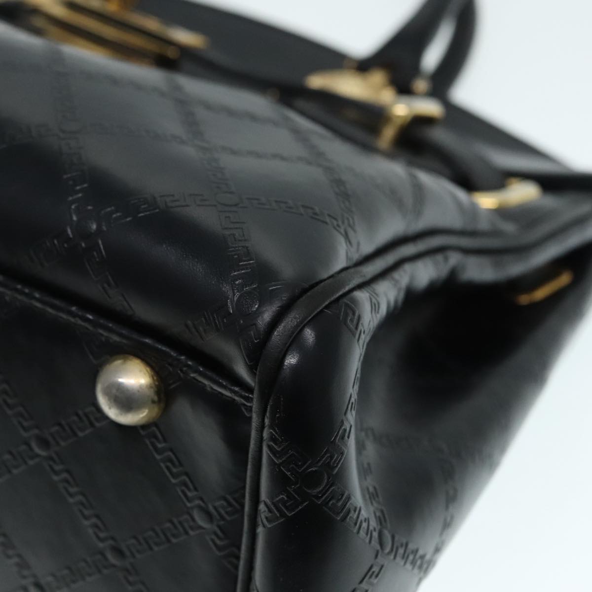 VERSACE Hand Bag Leather Black Auth 90763