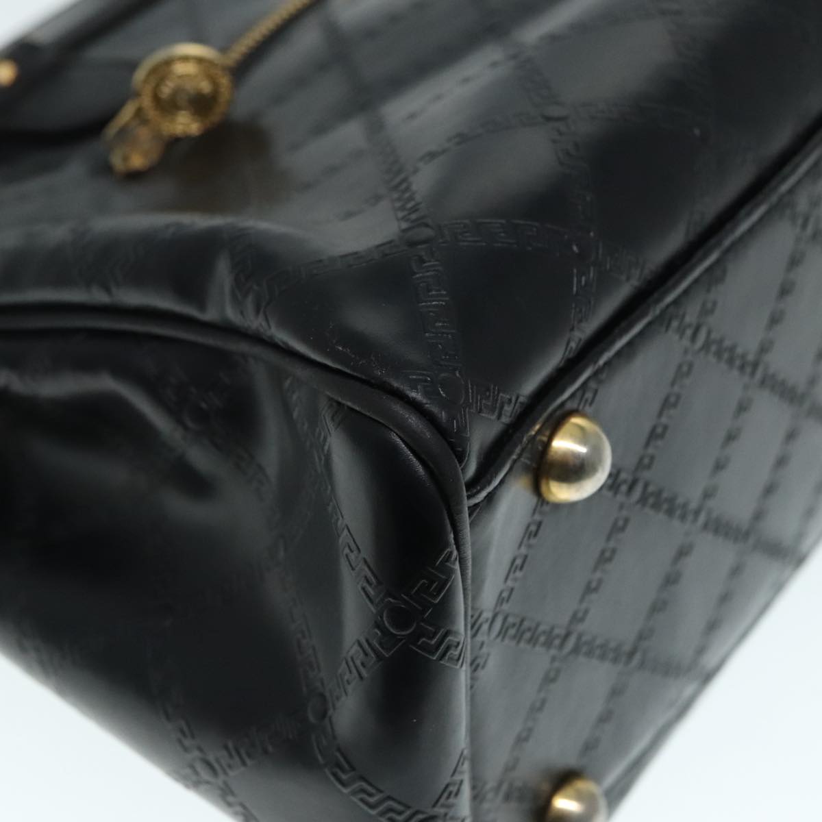 VERSACE Hand Bag Leather Black Auth 90763