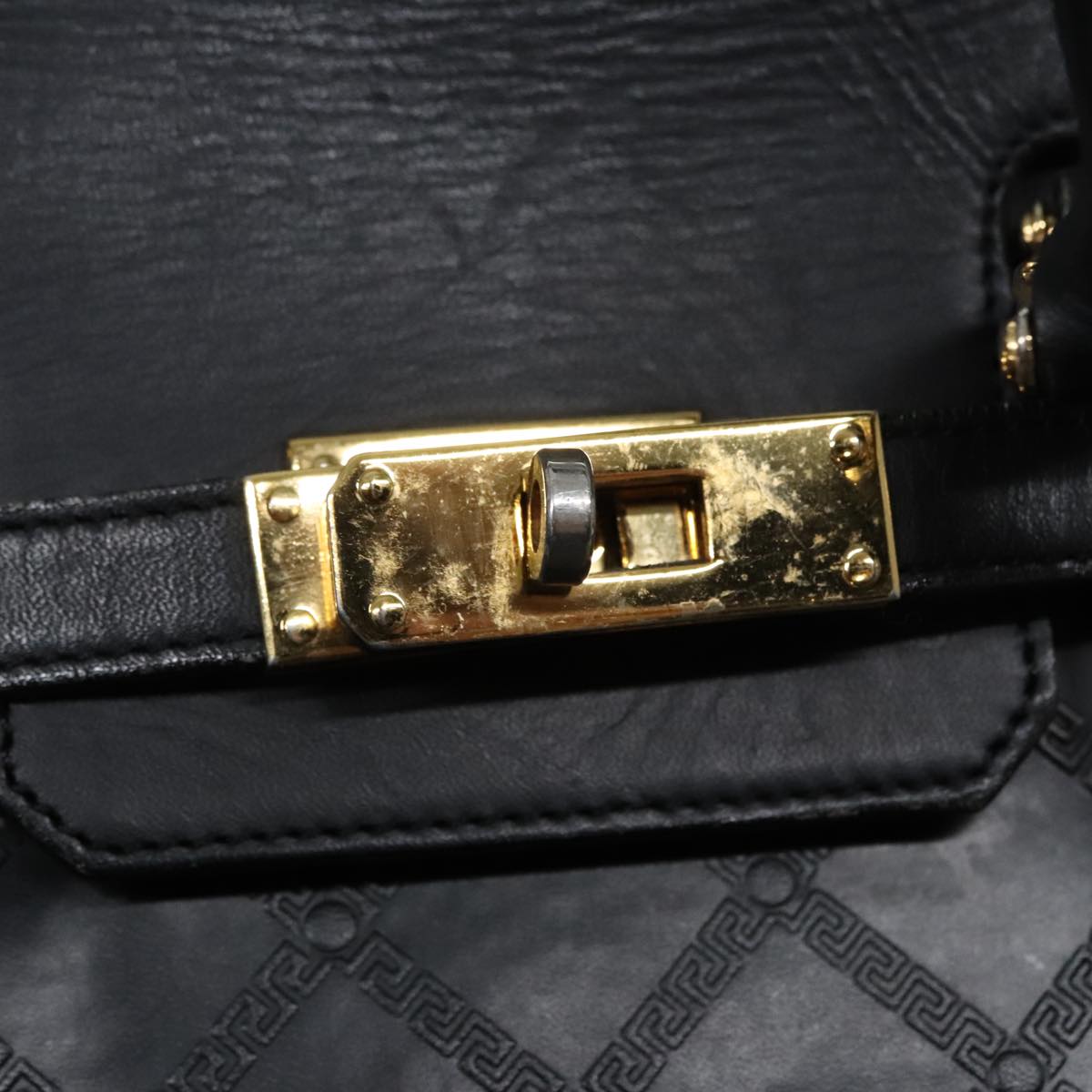 VERSACE Hand Bag Leather Black Auth 90763