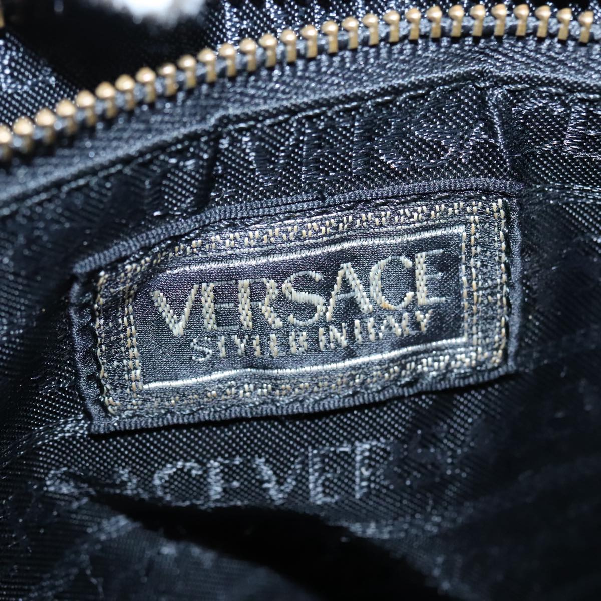 VERSACE Hand Bag Leather Black Auth 90763