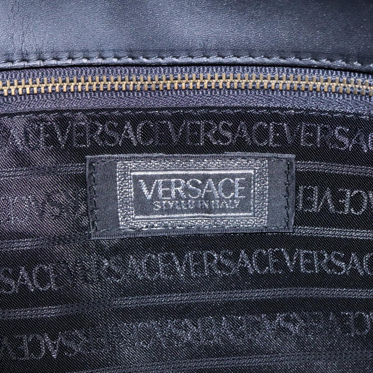 VERSACE Hand Bag Leather 2way Black Auth 90778