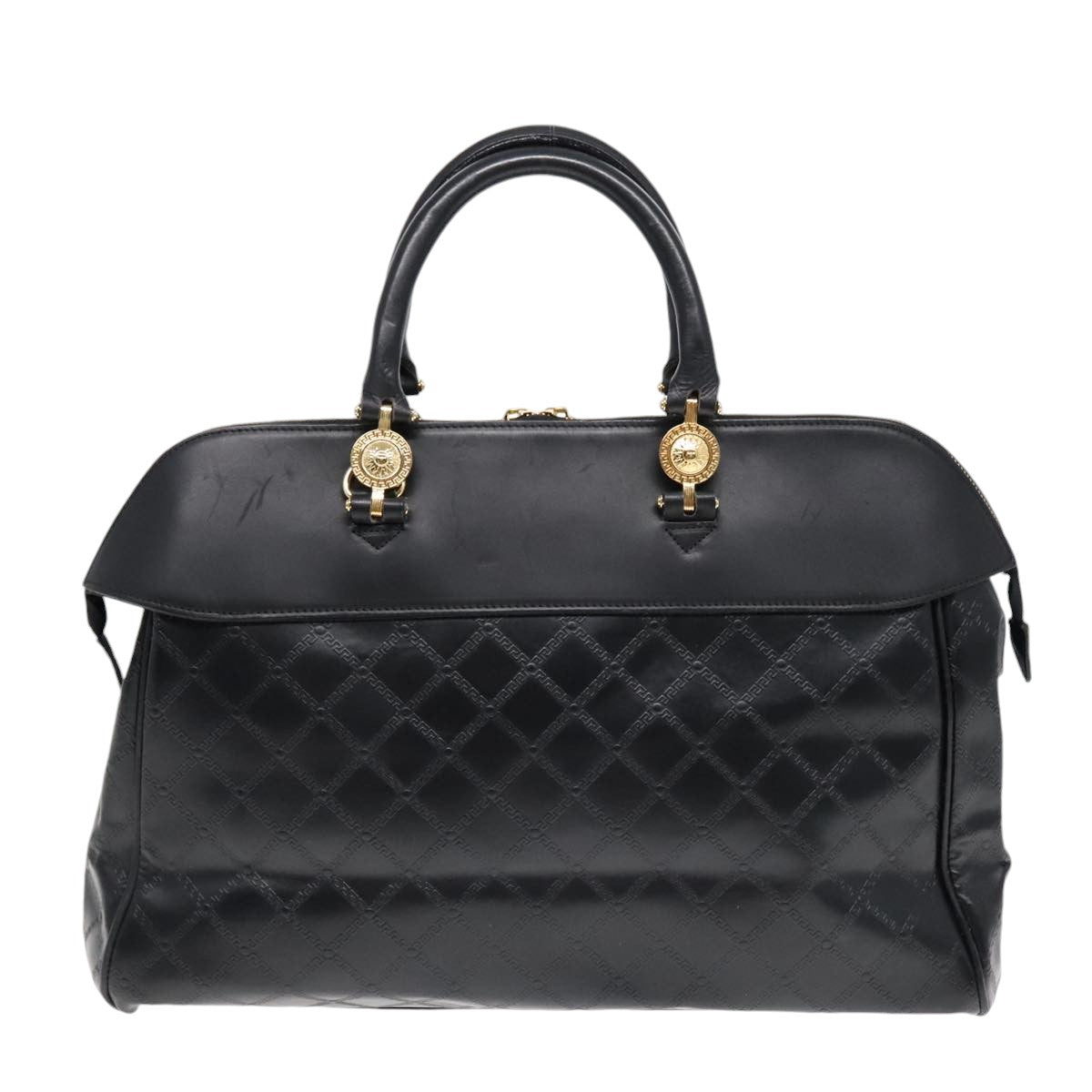 VERSACE Hand Bag Leather 2way Black Auth 90778 - 0