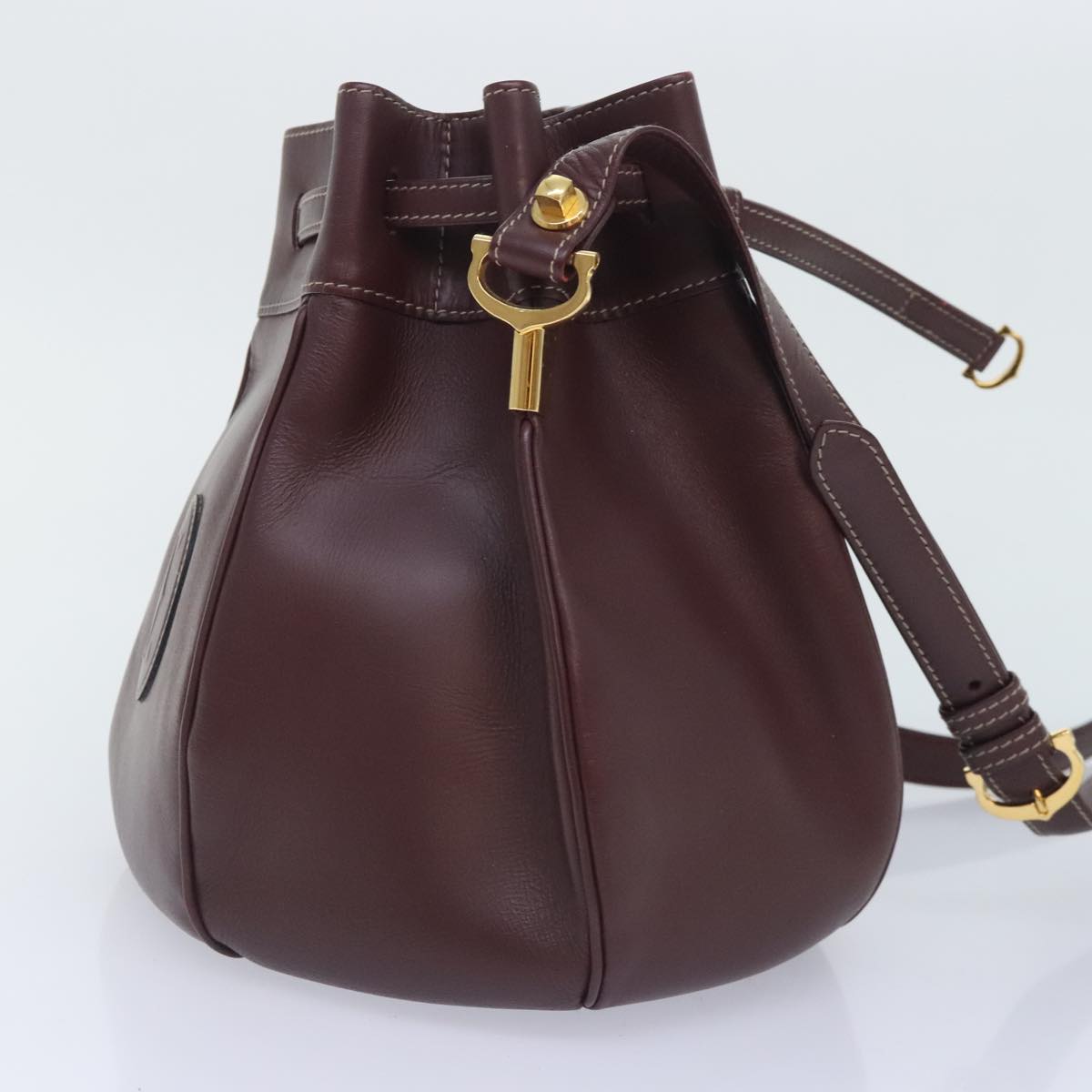 CARTIER Shoulder Bag Leather Bordeaux Auth 90783