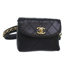 CHANEL Bicolore Chain Waist bag Leather Black Gold CC Auth 90785M-1