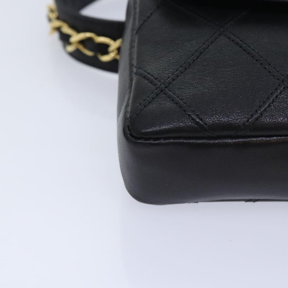 CHANEL Bicolore Chain Waist bag Leather Black Gold CC Auth 90785M
