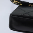 CHANEL Bicolore Chain Waist bag Leather Black Gold CC Auth 90785AM-16