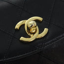 CHANEL Bicolore Chain Waist bag Leather Black Gold CC Auth 90785M-17