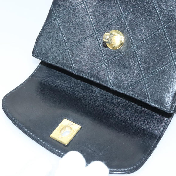 CHANEL Bicolore Chain Waist bag Leather Black Gold CC Auth 90785M