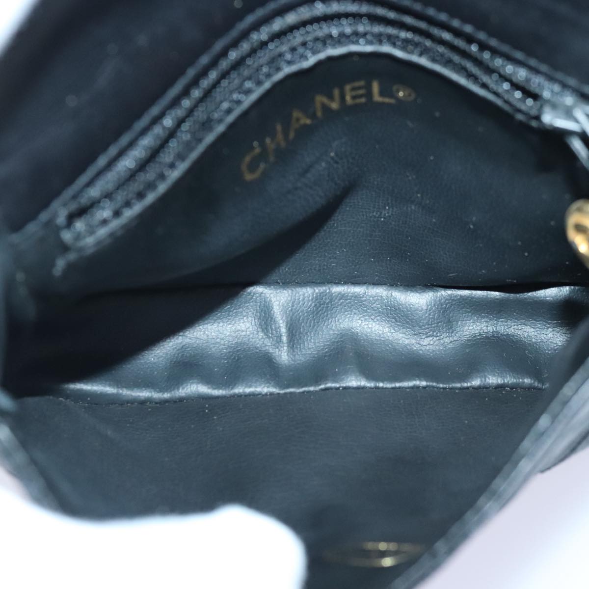 CHANEL Bicolore Chain Waist bag Leather Black Gold CC Auth 90785A