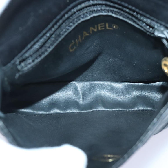 CHANEL Bicolore Chain Waist bag Leather Black Gold CC Auth 90785M