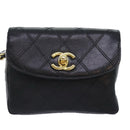 CHANEL Bicolore Chain Waist bag Leather Black Gold CC Auth 90785M-13