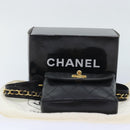 CHANEL Bicolore Chain Waist bag Leather Black Gold CC Auth 90785AM-12
