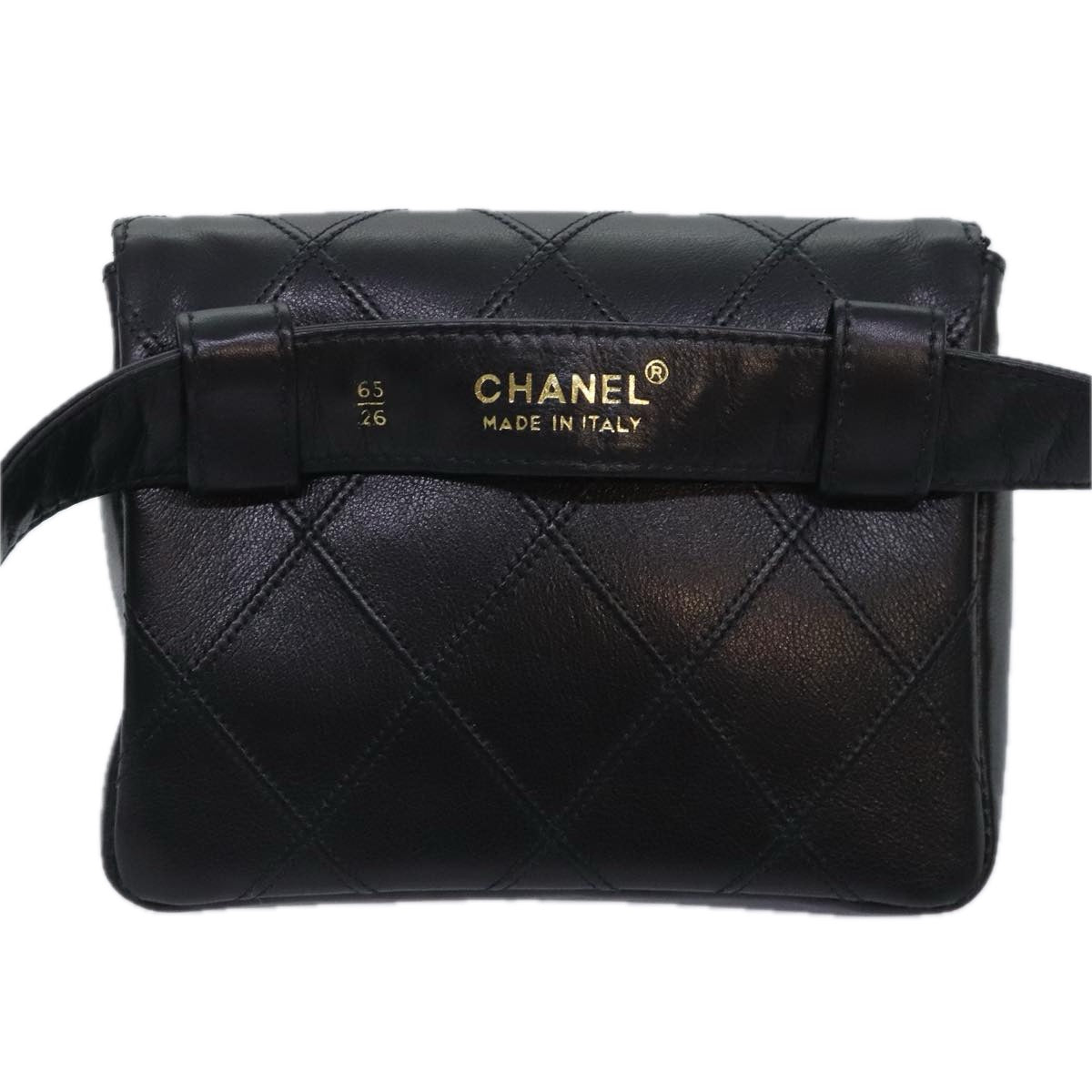 CHANEL Bicolore Chain Waist bag Leather Black Gold CC Auth 90785A