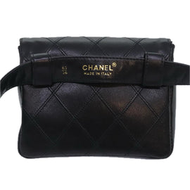CHANEL Bicolore Chain Waist bag Leather Black Gold CC Auth 90785M - 0