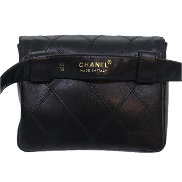 CHANEL Bicolore Chain Waist bag Leather Black Gold CC Auth 90785AM - 0