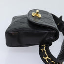 CHANEL Bicolore Chain Waist bag Leather Black Gold CC Auth 90785M-3
