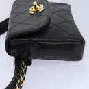 CHANEL Bicolore Chain Waist bag Leather Black Gold CC Auth 90785M-4