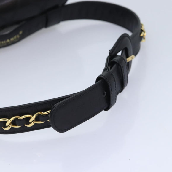CHANEL Bicolore Chain Waist bag Leather Black Gold CC Auth 90785M