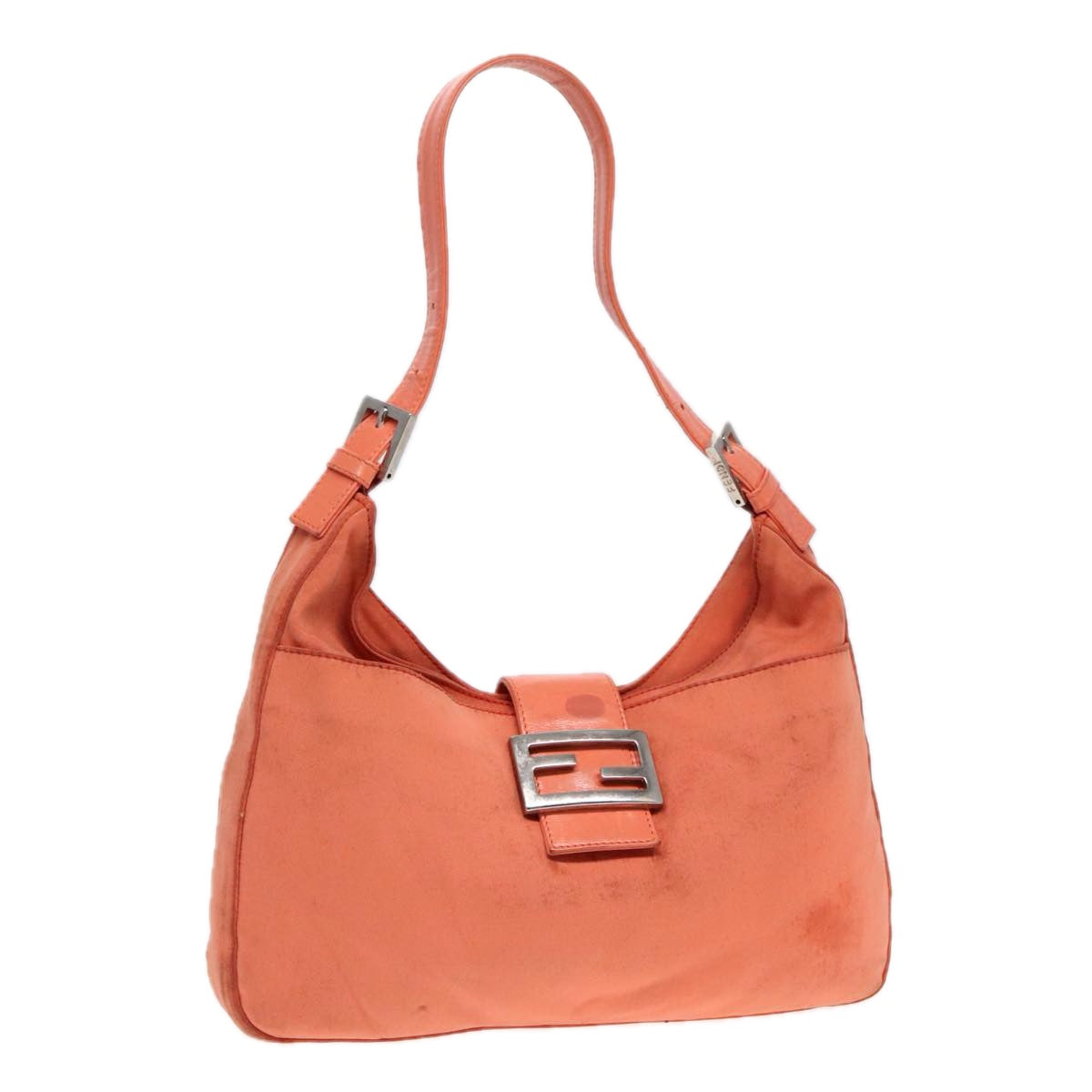 FENDI Mamma Baguette Shoulder Bag Nylon Orange Silver Auth 90787