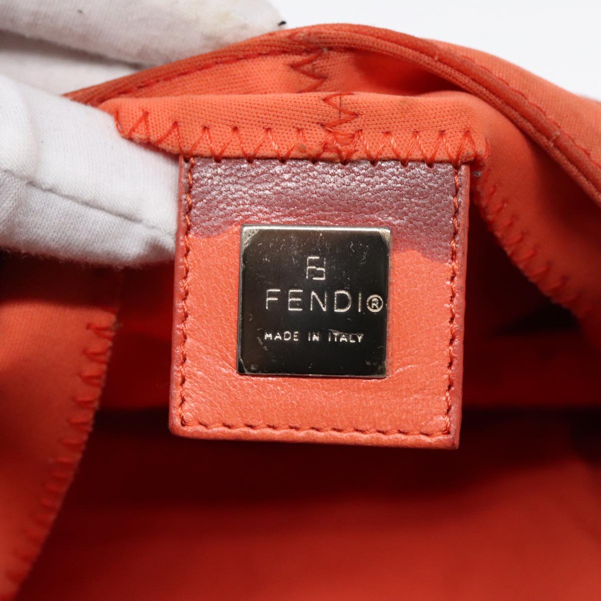 FENDI Mamma Baguette Shoulder Bag Nylon Orange Silver Auth 90787