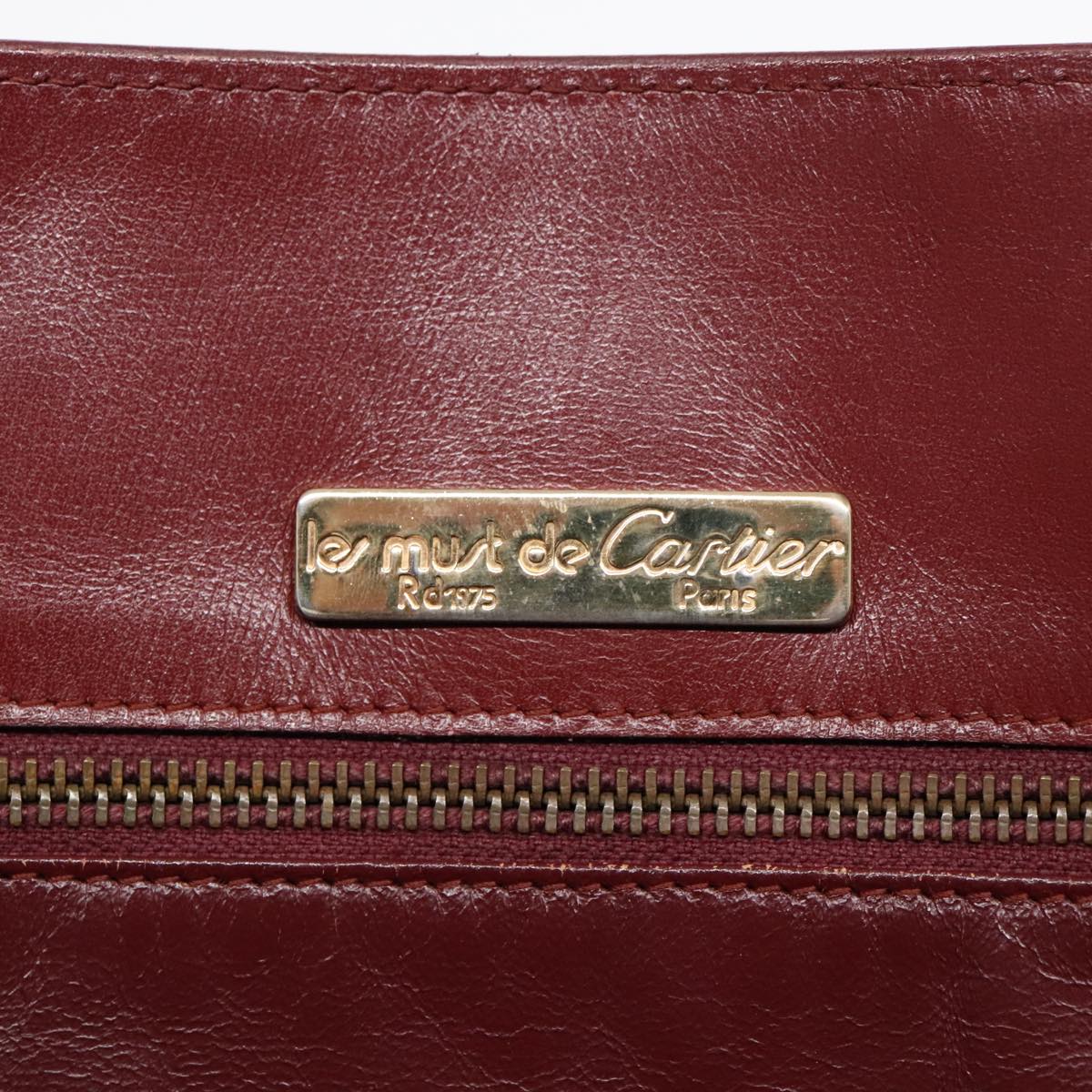 CARTIER Tote Bag Leather Bordeaux Auth 90789