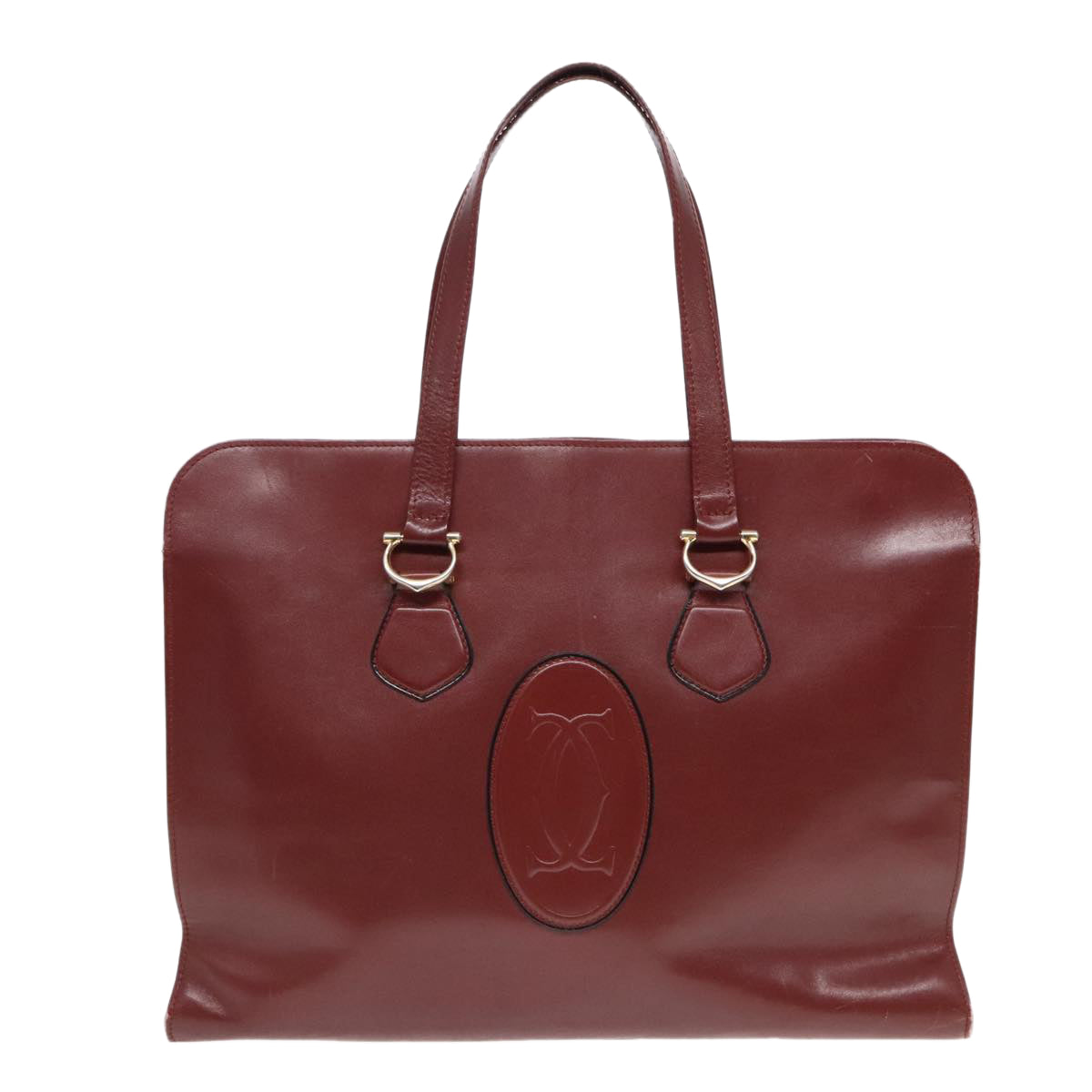 CARTIER Tote Bag Leather Bordeaux Auth 90789 - 0