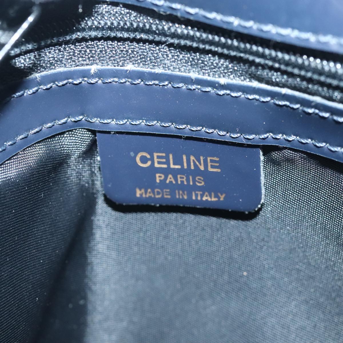 CELINE Circle Shoulder Bag Enamel Navy Silver Auth 90803