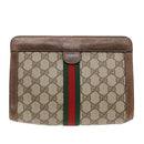 GUCCI GG Canvas Web Sherry Line Clutch Bag PVC Leather Beige Green Auth 90836-2