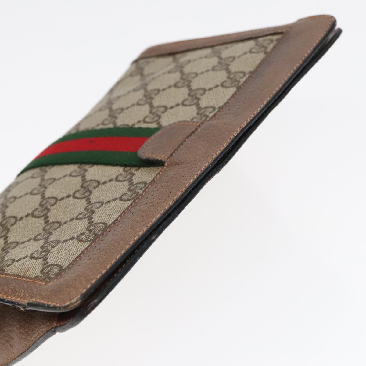 GUCCI GG Canvas Web Sherry Line Clutch Bag PVC Leather Beige Green Auth 90836