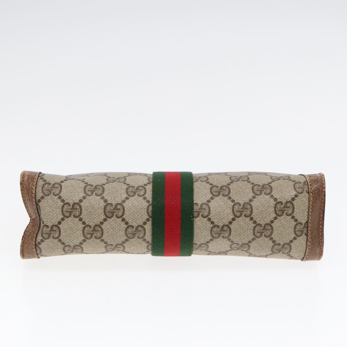 GUCCI GG Canvas Web Sherry Line Clutch Bag PVC Leather Beige Green Auth 90836