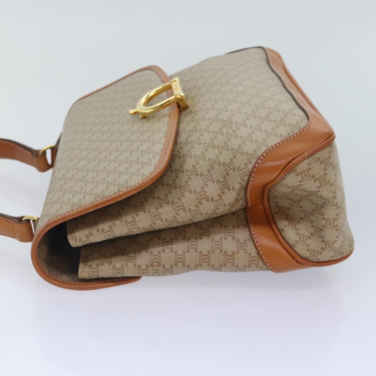 CELINE Macadam Canvas Hand Bag PVC Beige Auth 90842