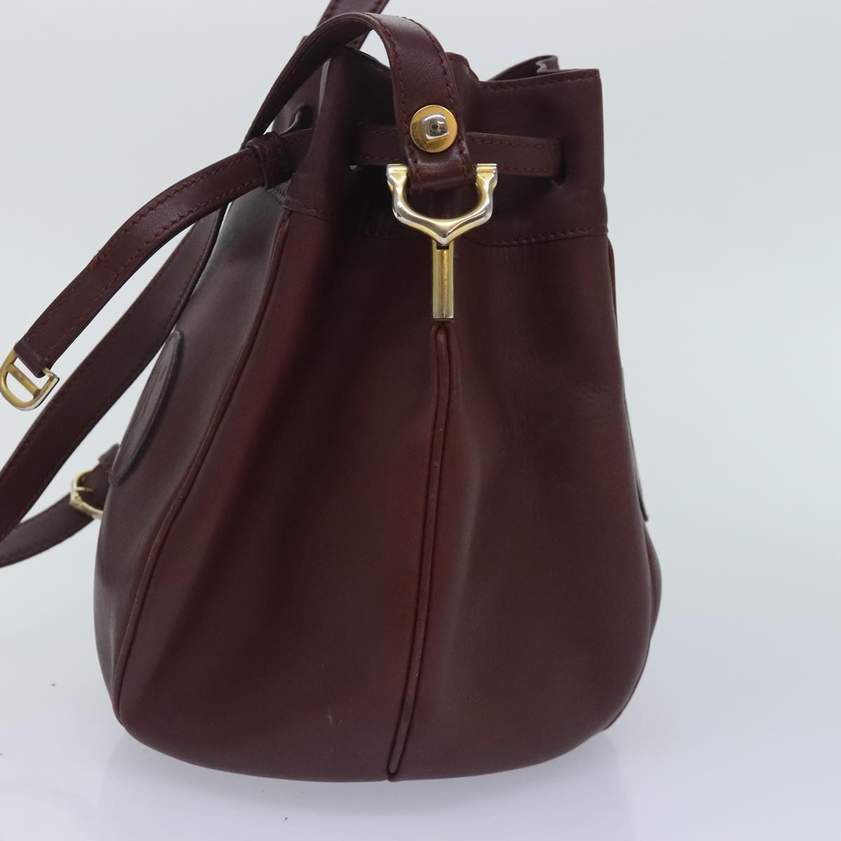 CARTIER Shoulder Bag Leather Bordeaux Auth 90843