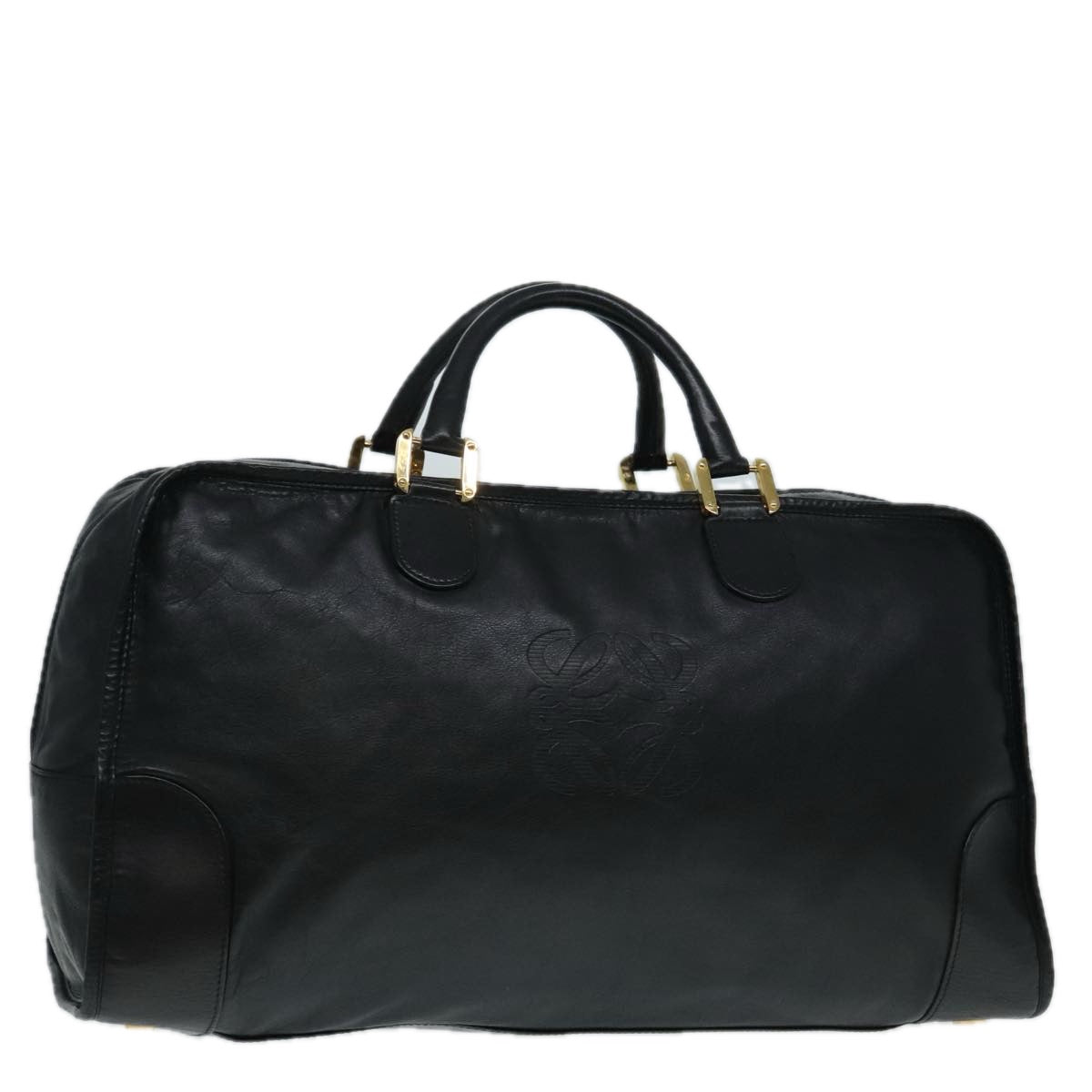 LOEWE anagram Boston Bag Leather Black Auth 90847