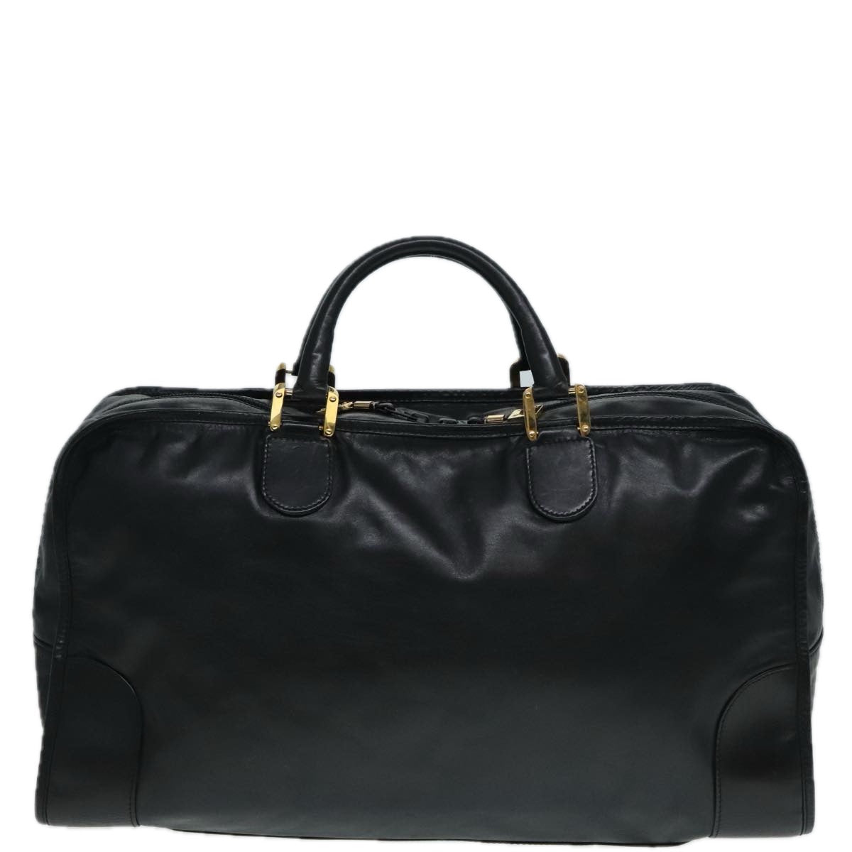 LOEWE anagram Boston Bag Leather Black Auth 90847 - 0