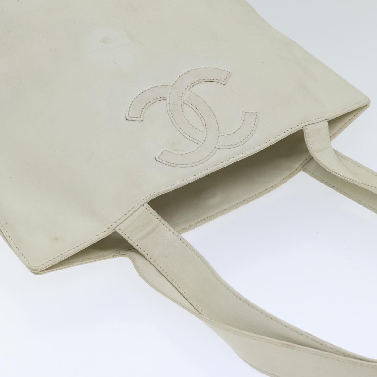 CHANEL COCO Mark Tote Bag Leather White CC Auth 90849