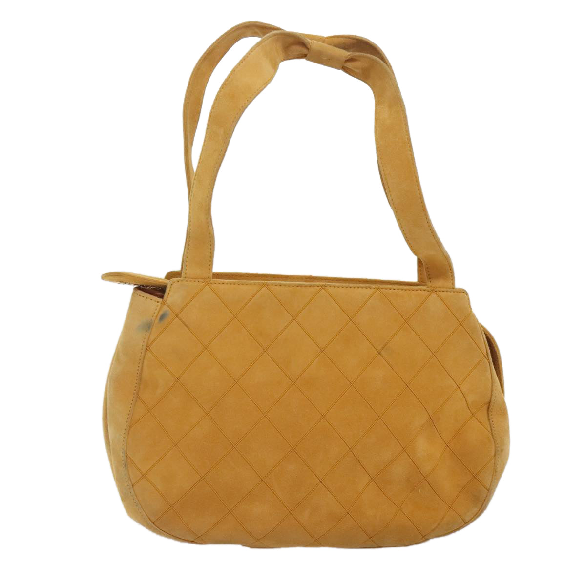 CHANEL Matelasse Hand Bag Suede Yellow CC Auth 90853