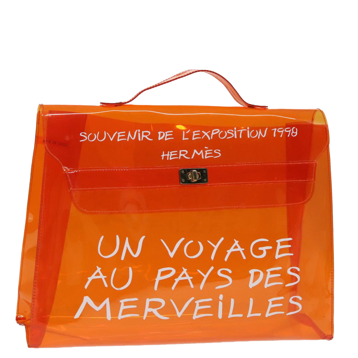 HERMES Vinyl Kelly Hand Bag Vinyl Orange Auth 90855