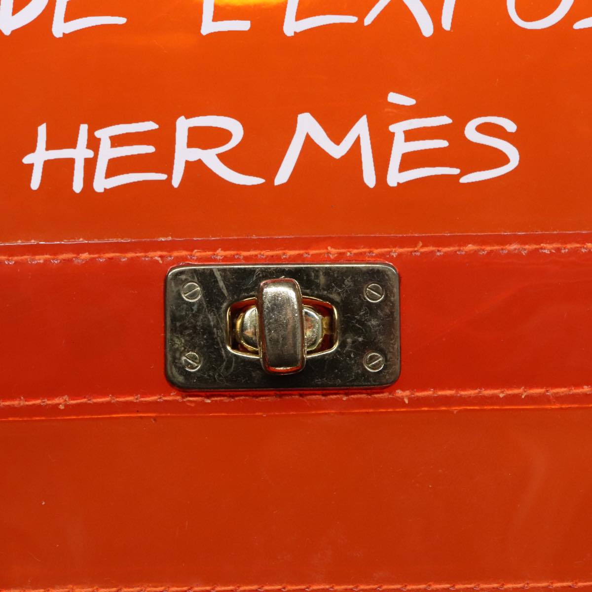 HERMES Vinyl Kelly Hand Bag Vinyl Orange Auth 90855