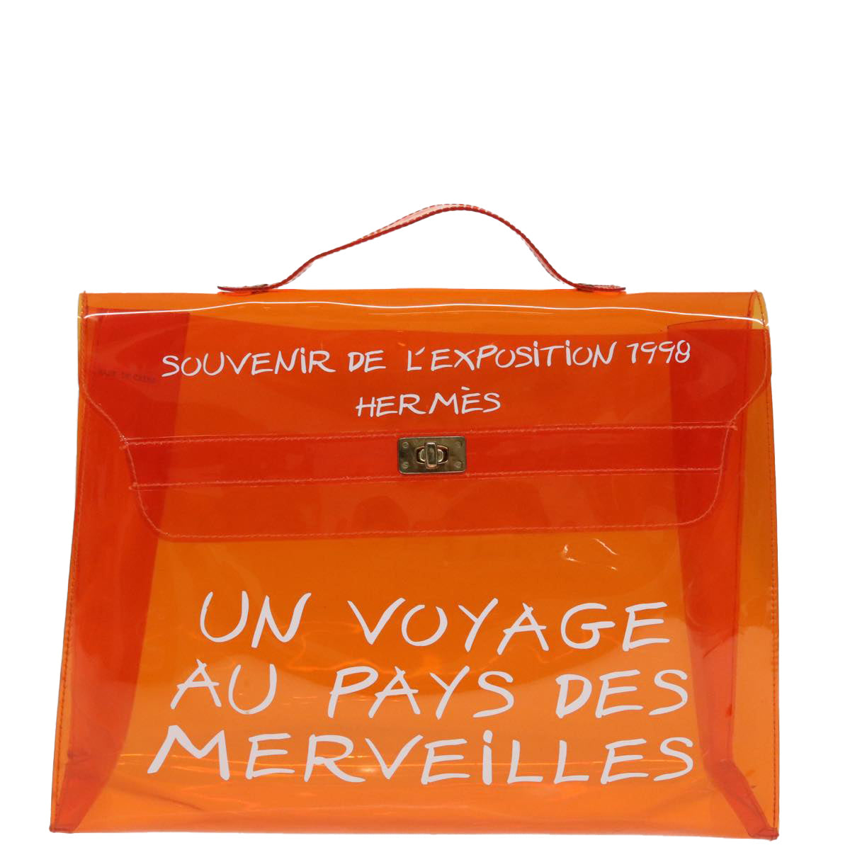 HERMES Vinyl Kelly Hand Bag Vinyl Orange Auth 90855